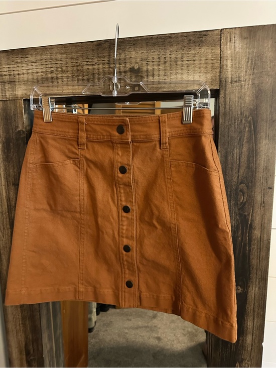 Madewell Dresses & Skirts - Madewell Button-Front Mini Skirt Size 2 Rust Brown Cotton Blend A-Line Skirt